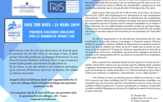La Sorbonne Sport Law organise son premier colloque dédié à l’analyse juridique des questions posées par les JO